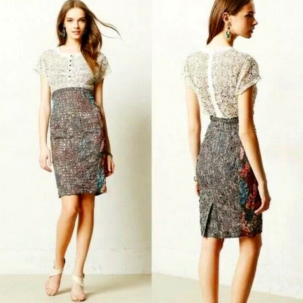 Anthropologie Cream Lace Top with Multicolor Skirt Dress
